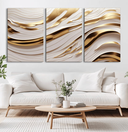 41237-MGV-CV-36X24-Gold Waves Wall Art Canvas Print, Framed Elegant Flow Art Picture Print, Luxury Layers Perfect Minimal Luxe Decor Artwork