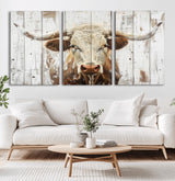 10840-MGV-CV-36X24-Texas Longhorn Wall Art Canvas Print, Framed Rustic Bull Art Picture Print, Western Cattle Perfect Rustic Western Decor Artwork