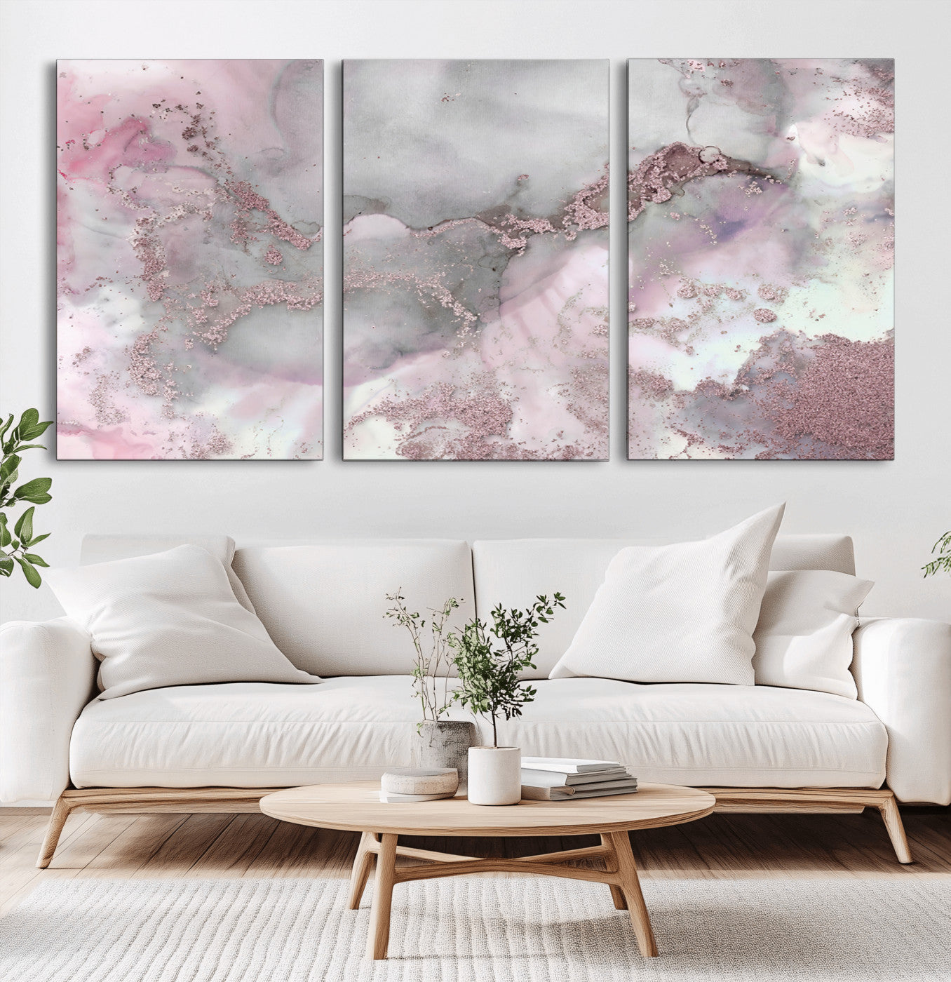 16416-MGV-CV-36X24-Blush Marble Wall Art Canvas Print, Framed Rose Gold Art Picture Print, Pink Cloudy Perfect Modern Glam Decor Artwork