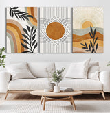32359-MGV-CV-36X24-Modern Sun Wall Art Canvas Print, Framed Retro Horizon Art Picture Print, Sunburst Design Perfect Mid Century Boho Decor Artwork