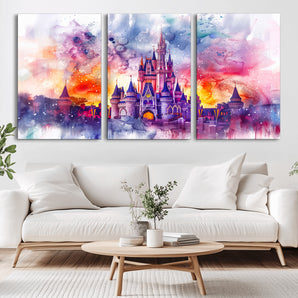 80707-MGV-CV-36X24-Cinderella Castle Wall Art Canvas Print, Framed Watercolor Sky Art Picture Print, Magic Kingdom Perfect Whimsical Fairytale Decor