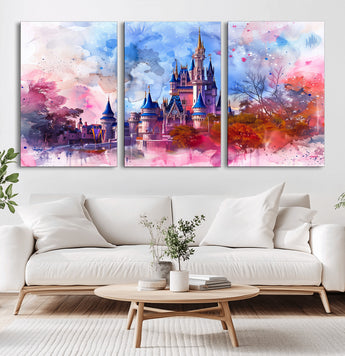 15129-MGV-CV-36X24-Disney Castle Wall Art Canvas Print, Framed Cinderella Palace Art Picture Print, Fantasy Kingdom Perfect Whimsical Fairytale Decor