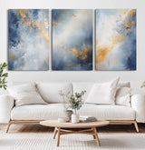 41836-MGV-CV-36X24-Abstract Gold Wall Art Canvas Print, Framed Blue Layers Art Picture Print, Elegant Cloud Perfect Elegant Minimalist Decor Artwork