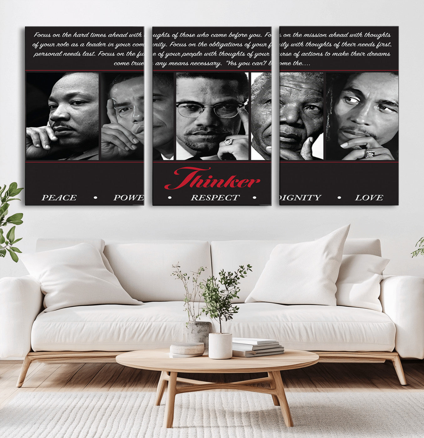 45112-MGV-CV-60X30-3P-Black Icons Wall Art Canvas Print, Framed Thinker Art Picture Print, Motivational Quote Perfect Cultural Modern Decor Artwork