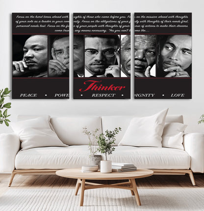 45112-MGV-CV-60X30-3P-Black Icons Wall Art Canvas Print, Framed Thinker Art Picture Print, Motivational Quote Perfect Cultural Modern Decor Artwork