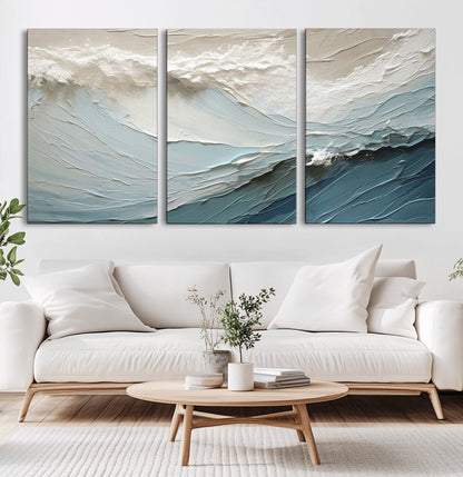 53646-MGV-CV-36X24-Ocean Wave Wall Art Canvas Print, Framed Textured Seascape Art Picture Print, Modern Ocean Perfect Minimal Coastal 2/2 Decor