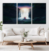 56359-MGV-CV-60X30-3P-Lilo Stitch Wall Art Canvas Print, Framed Stitch Angel Art Picture Print, Cartoon Waterfall Perfect Tropical Fantasy Decor Artwork