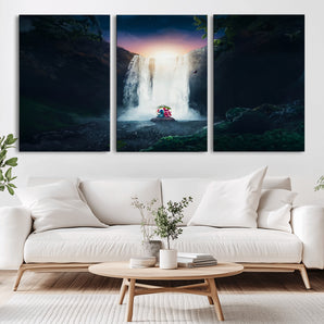 56359-MGV-CV-36X24-Lilo Stitch Wall Art Canvas Print, Framed Stitch Angel Art Picture Print, Cartoon Waterfall Perfect Tropical Fantasy Decor Artwork
