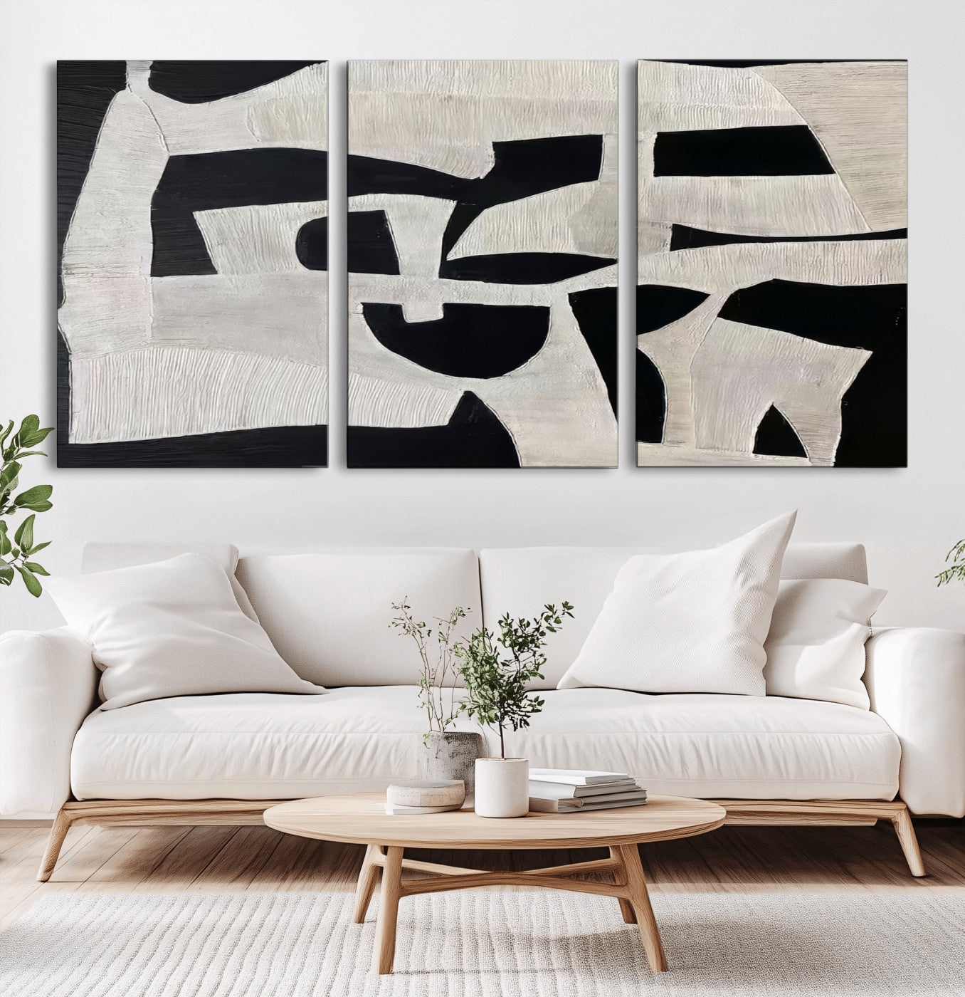 33714-MGV-CV-36X24-Monochrome Design Wall Art Canvas Print, Framed Modern Linework Art Picture Print, Textured Shapes Perfect Monochrome Modern Decor