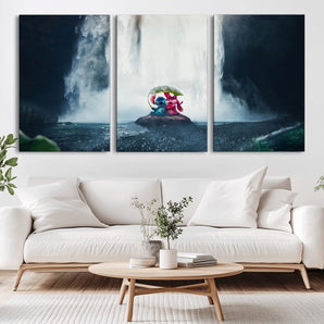 32259-MGV-CV-36X24-Stitch Angel Wall Art Canvas Print, Framed Stitch Waterfall Art Picture Print, Cartoon Couple Perfect Moody Fantasy Decor Artwork