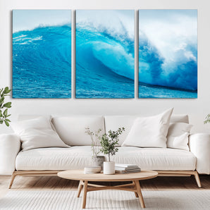 15566-MGV-CV-36X24-Ocean Wave Wall Art Canvas Print, Framed Curling Wave Art Picture Print, Vibrant Surf Wave Perfect Coastal Surf Decor Artwork