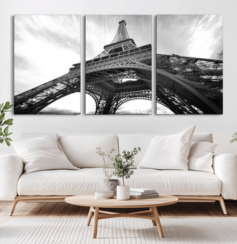 40006-MGV-CV-36X24-Eiffel Tower Wall Art – Black and White Architectural Photo Print, Paris Inspired Decor for Bedroom, Office, Studio or Modern