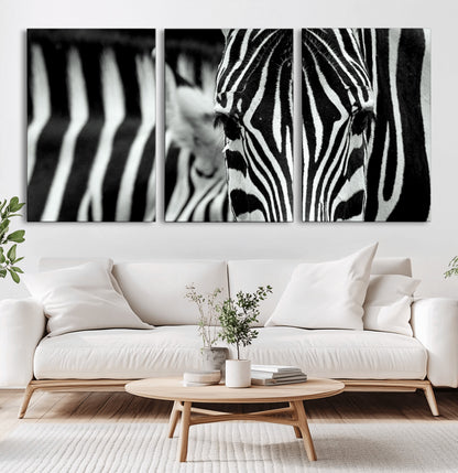 43631-MGV-CV-36X24-Zebra Wall Art – Black & White Safari Wildlife Canvas Print, Modern Animal Photography Decor for Living Room, Office, or Bedroom