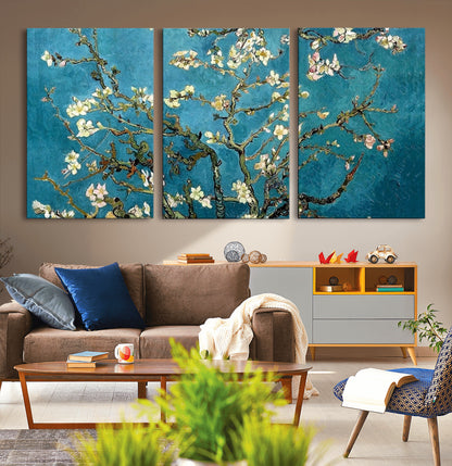 91714-MGV-CV-36X24-Almond Blossoms Wall Art – Handcrafted Van Gogh Inspired Floral Canvas Print, Beautiful Nature Decor for Living Room, Bedroom, or