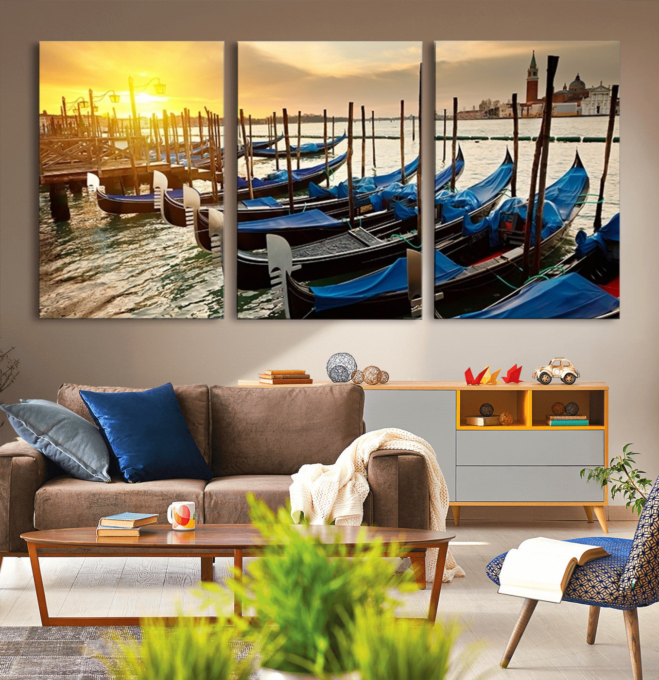 25872-MGV-CV-36X24-Venetian Gondola Dock Wall Art – Serene Sunset Canal Canvas Print, Tranquil Water Travel Decor for Office, Living Room, or Man