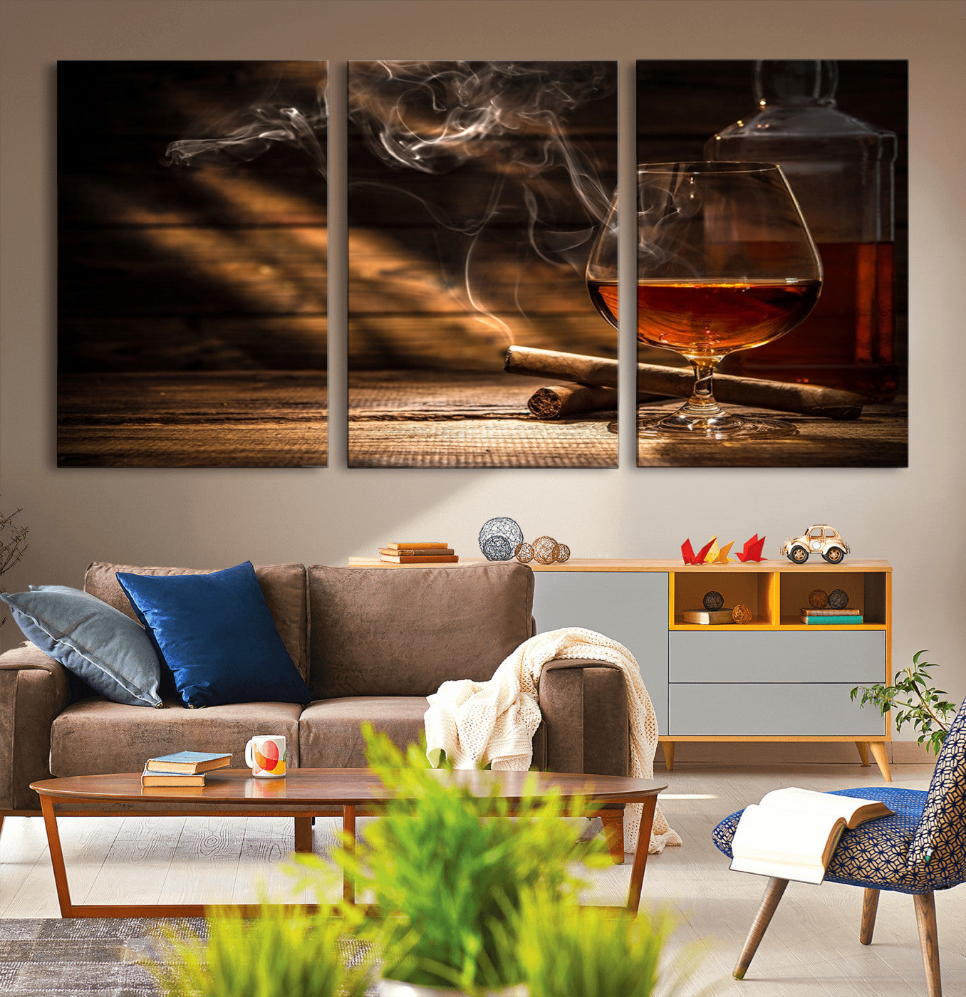 92305-MGV-CV-36X24-Whiskey & Cigar Wall Art – Moody Whiskey and Cigar Canvas Print, Sophisticated Bar or Home Lounge Decor for Office, Man Cave or