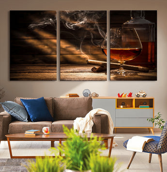 92305-MGV-CV-36X24-Whiskey & Cigar Wall Art – Moody Whiskey and Cigar Canvas Print, Sophisticated Bar or Home Lounge Decor for Office, Man Cave or