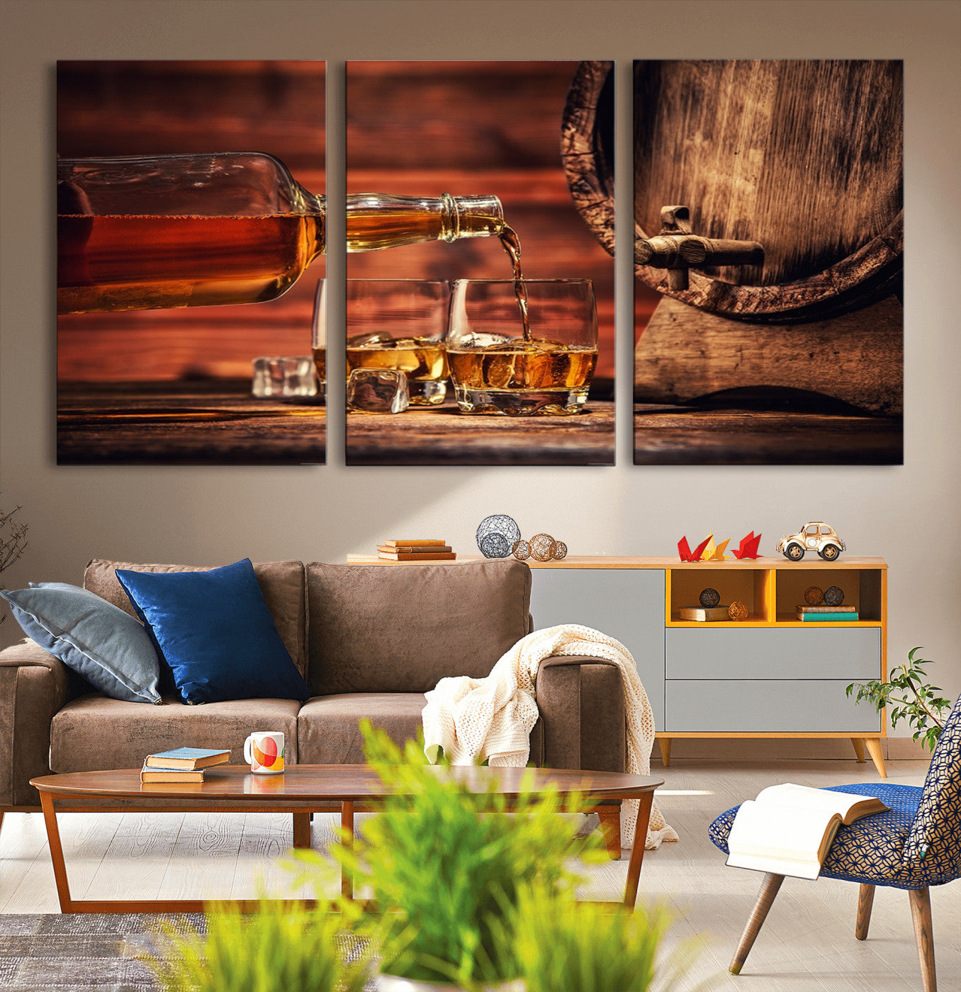 52458-MGV-CV-36X24-Whiskey Pour Wall Art – Elegant Whiskey Bottle Pouring into Glasses Canvas Print, Refined Bar or Lounge Decor for Home, Office, or