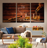 91042-MGV-CV-36X24-Whiskey & Cigar Wall Art – Elegant Whiskey Pour and Smoldering Cigar Canvas Print, Sophisticated Bar or Lounge Decor for Home,