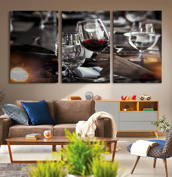 75513-MGV-CV-36X24-Elegant Wine Toast Wall Art – Close-Up Red Wine Glass at Dinner Table Canvas Print, Sophisticated Dining Room or Bar Decor