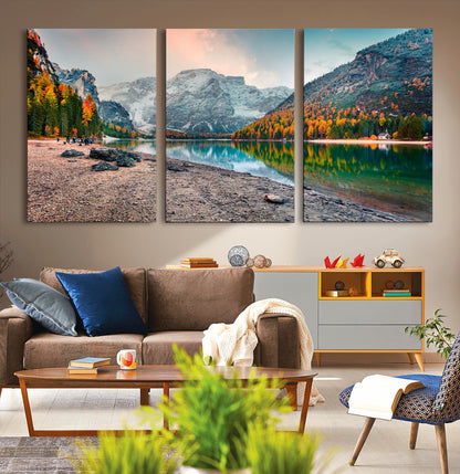 25982-MGV-CV-36X24-Autumn Mountain Lake Wall Art – Panoramic Fall Foliage and Snowy Peaks Canvas Print, Scenic Nature Decor for Living Room or Office