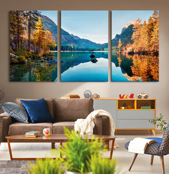 32962-MGV-CV-36X24-Mountain Lake Wall Art – Tranquil Autumn Landscape Canvas Print, Nature Reflection Decor for Living Room, Bedroom, Office or Cabin