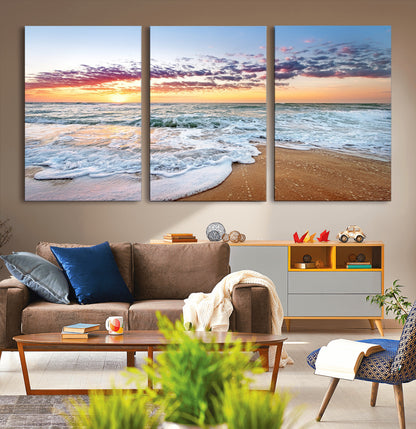 39560-MGV-CV-36X24-Sunrise Beach Wall Art – Vibrant Ocean Waves and Golden Sand Canvas Print, Seaside Coastal Decor for Living Room, Bedroom or