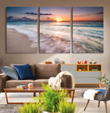 71849-MGV-CV-60X30-3P-Sunrise Ocean Beach Wall Art – Serene Seascape Canvas Print with Gentle Waves, Coastal Nature Decor for Bedroom, Living Room or