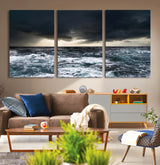 42607-MGV-CV-36X24-Stormy Ocean Wall Art – Dramatic Sea and Sky Canvas Print with Sun Rays, Moody Nature Decor for Living Room, Office, Bedroom or