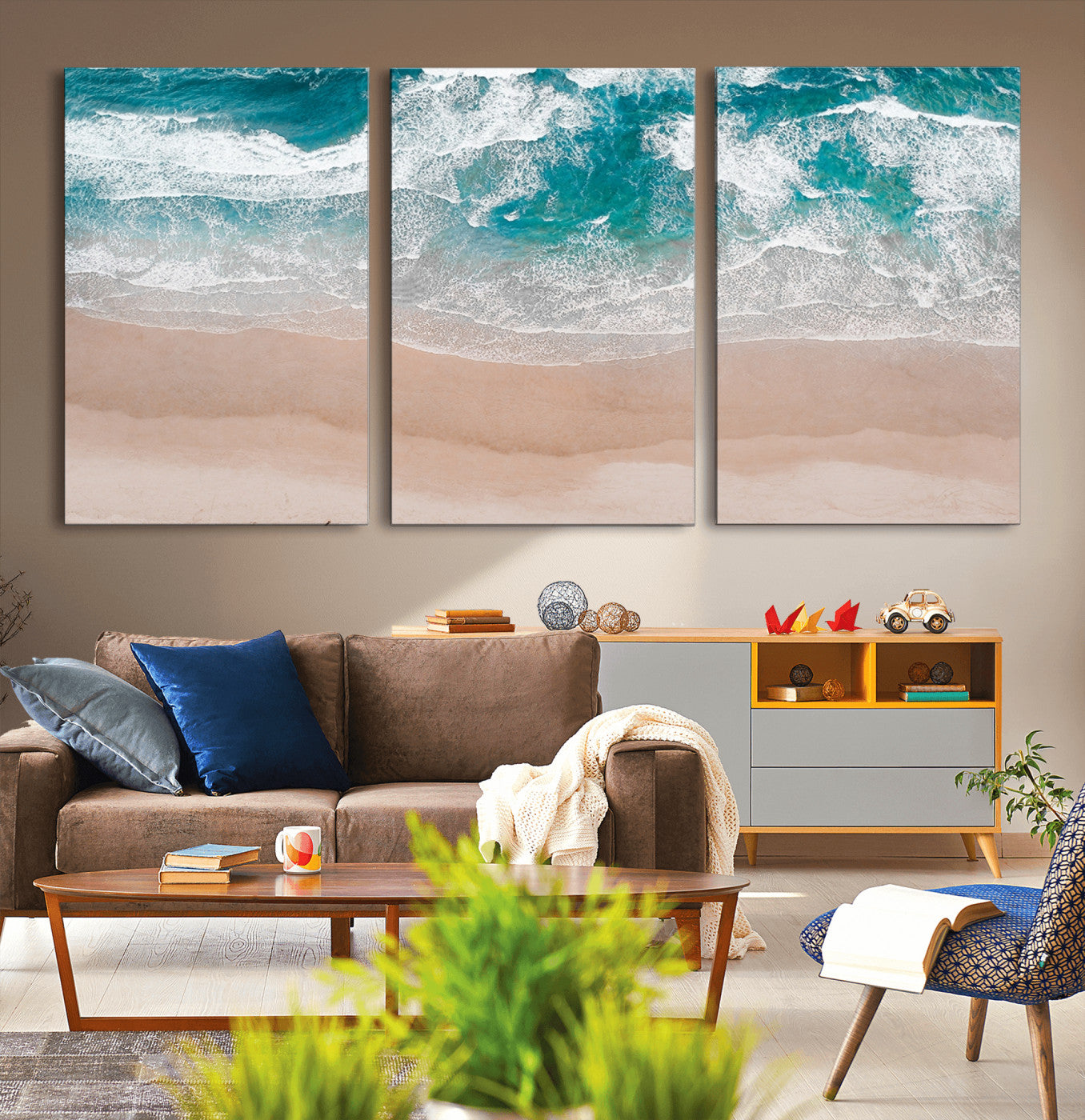 39236-MGV-CV-36X24-Ocean Beach Wall Art – Aerial View of Waves and Sand Canvas Print, Coastal Home Decor for Living Room, Bedroom, Office or Beach