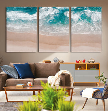 39236-MGV-CV-36X24-Ocean Beach Wall Art – Aerial View of Waves and Sand Canvas Print, Coastal Home Decor for Living Room, Bedroom, Office or Beach