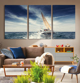 75430-MGV-CV-36X24-Sailing Boat Wall Art – Dynamic Ocean Yacht Canvas Print, Nautical Decor for Living Room, Office, Beach House or Cabin