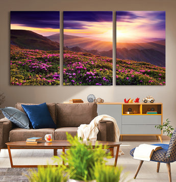 49741-MGV-CV-36X24-Mountain Sunrise Wall Art – Vibrant Floral Landscape Canvas Print, Nature Home Decor for Living Room, Bedroom Office or Cabin