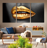 84747-MGV-CV-36X24-Golden Lips Black & White Portrait – Glamorous Metallic Lip Art Print, Modern Wall Decor for Bedroom, Beauty & Fashion Lover Gift