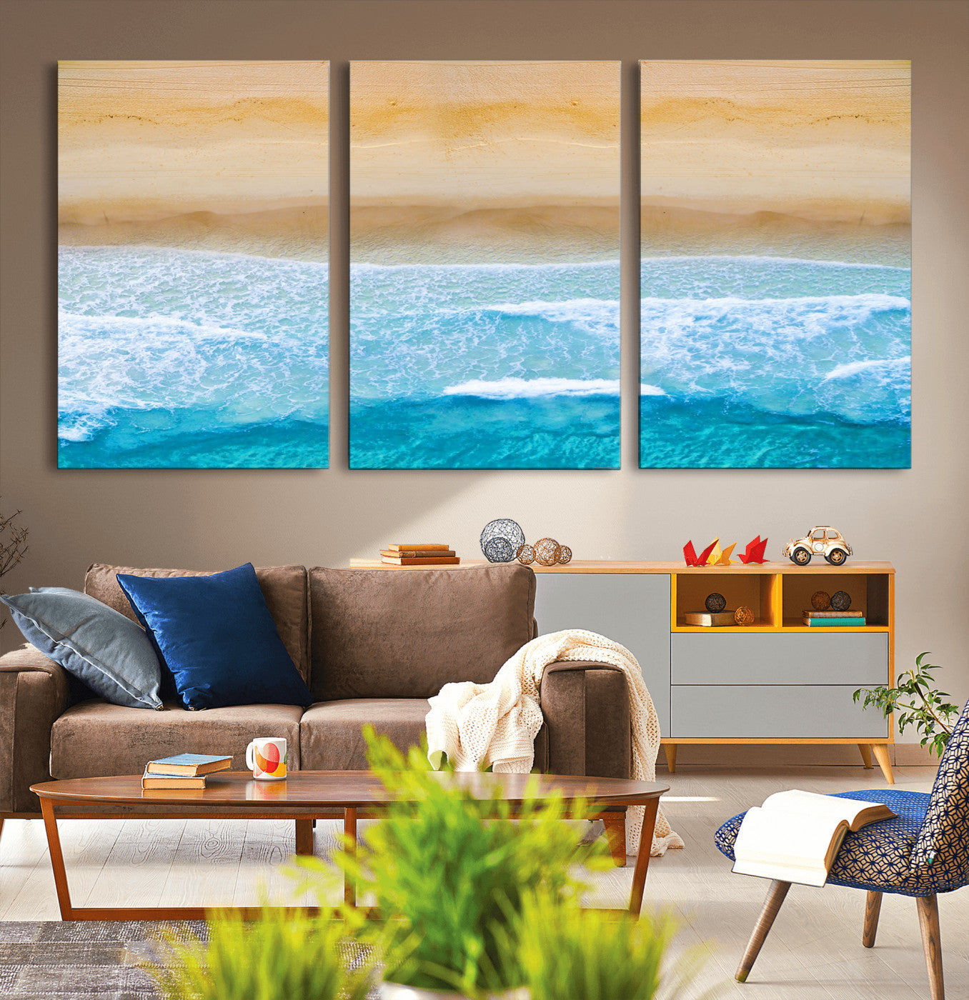 43046-MGV-CV-36X24-Aerial Beach Wall Art – Serene Ocean Waves & Sandy Shore Canvas Print, Coastal Home Decor for Living Room, Bedroom or Office
