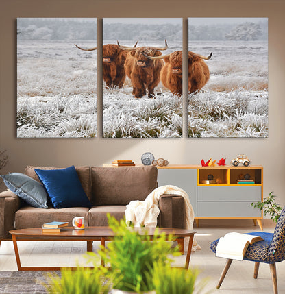 10396-MGV-CV-36X24-Highland Cattle Wall Art – Rustic Winter Landscape Canvas Print, Farmhouse Decor for Living Room, Office, Cabin or Country Home