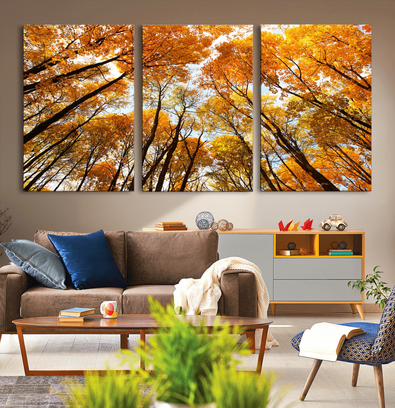 11823-MGV-CV-36X24-Golden Autumn Tree Canopy Wall Art – Stunning Fall Forest Leaves Print, Warm Seasonal Nature Decor for Home, Office or Cabin