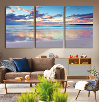 64882-MGV-CV-36X24-Tranquil Sunset Beach Wall Art – Panoramic Ocean Reflection Canvas Print, Calm Coastal Decor for Bedroom, Living Room or Office