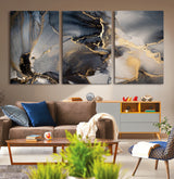 24068-MGV-CV-36X24-Luxury Abstract Wall Art – Gold & Gray Fluid Ink Painting Canvas, Modern Metallic Home Decor, Elegant Office or Living Room Accent