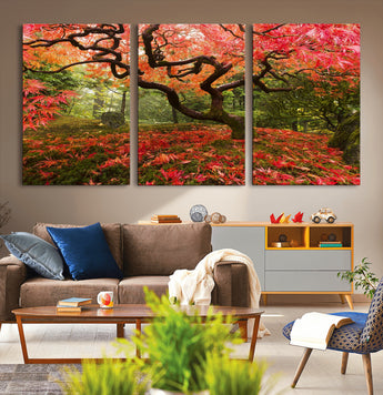 73343-MGV-CV-36X24-Autumn Maple Wall Art – Panoramic Vibrant Red Maple Tree Canvas Print, Seasonal Nature Decor for Office, Living Room or Garden