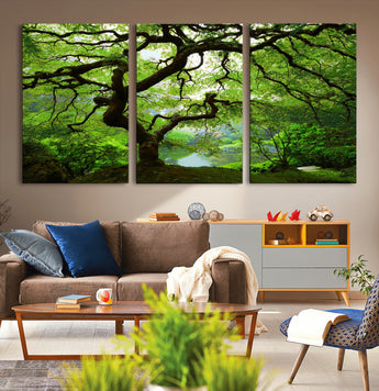 18094-MGV-CV-36X24-Emerald Canopy Wall Art – Panoramic Lush Green Tree Canvas Print, Serene Nature Decor for Office, Living Room or Meditation Space