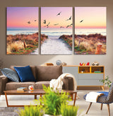 54411-MGV-CV-36X24-Coastal Path Sunrise Wall Art – Serene Ocean Canvas Print, Beach Landscape Decor for Living Room, Bedroom or Office, Peaceful