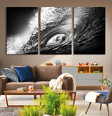 22702-MGV-CV-36X24-Black and White Ocean Wave Wall Art – Powerful Surf Curl Photography Canvas Print, Modern Coastal Decor for Living Room, Office or