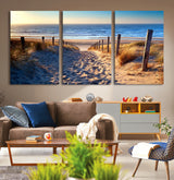 31889-MGV-CV-36X24-Sandy Beach Pathway Wall Art – Coastal Dune Fence and Ocean View Canvas Print, Relaxing Seaside Landscape Decor for Living Room or