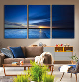 65405-MGV-CV-36X24-Blue Sunrise Seascape Wall Art – Tranquil Ocean Horizon Canvas Print with Golden Sunlight and Deep Sky, Coastal Landscape Decor
