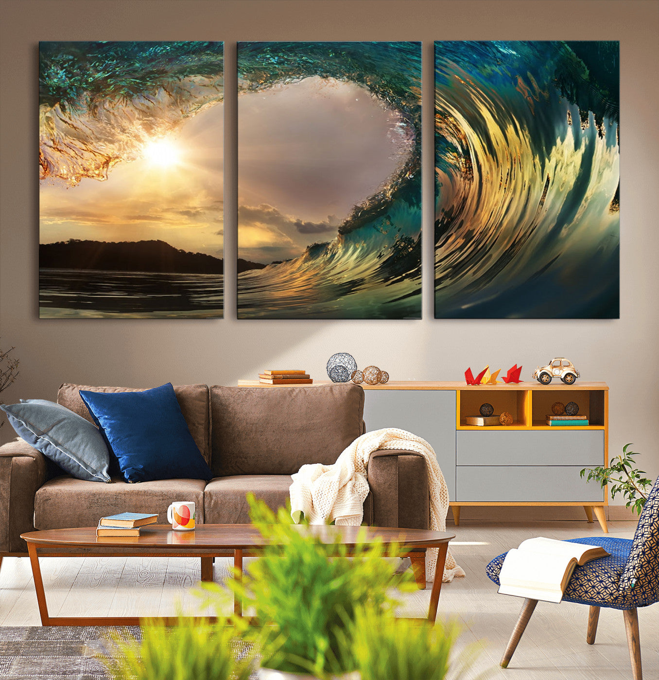 38256-MGV-CV-36X24-Ocean Wave Wall Art – Stunning Sunrise Through Curling Wave Canvas Print, Coastal Surf Photography Seascape Decor for Living Room,