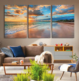 41572-MGV-CV-36X24-Sunset Beach Wall Art – Ocean Waves and Palm Trees Canvas Print, Tropical Coastal Sunset Seascape Decor for Living Room, Bedroom