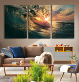 55359-MGV-CV-36X24-Radiant Ocean Wave Wall Art – Panoramic Surf Canvas Print, Vibrant Sunset Beach Decor for Home, Office or Man Cave