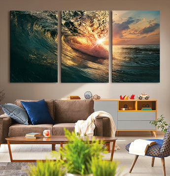 55359-MGV-CV-36X24-Radiant Ocean Wave Wall Art – Panoramic Surf Canvas Print, Vibrant Sunset Beach Decor for Home, Office or Man Cave