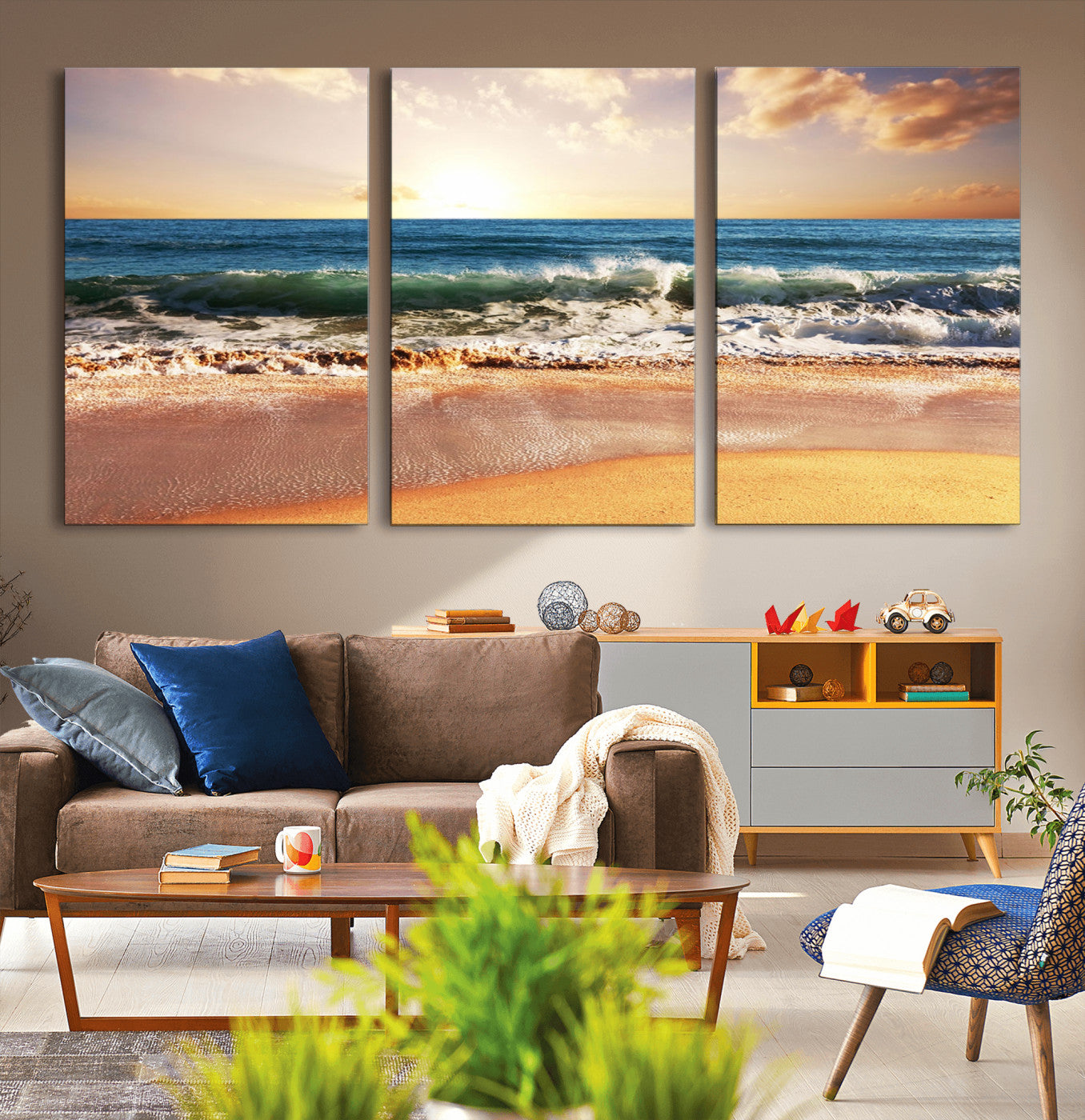 79005-MGV-CV-36X24-Golden Sunrise Ocean Waves Wall Art – Panoramic Seashore Canvas Print, Calming Coastal Decor for Home, Office or Relaxation Space